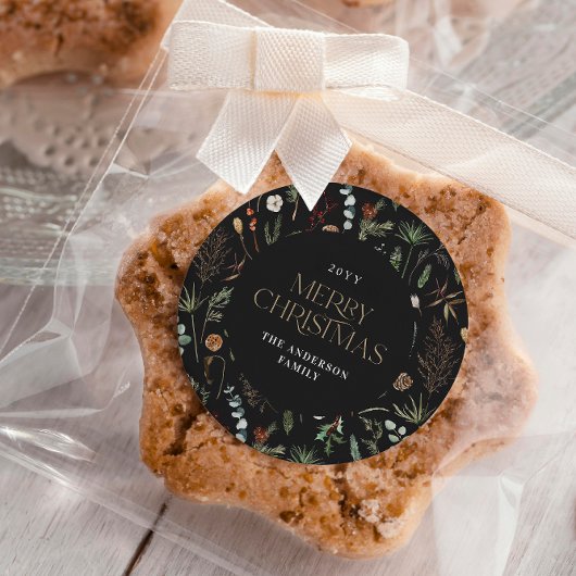 kerstwaterverf botanische floranje donkerroos ronde sticker