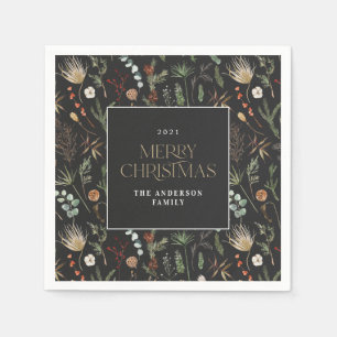 kerstwaterverf botanische floranje donkerroos servet