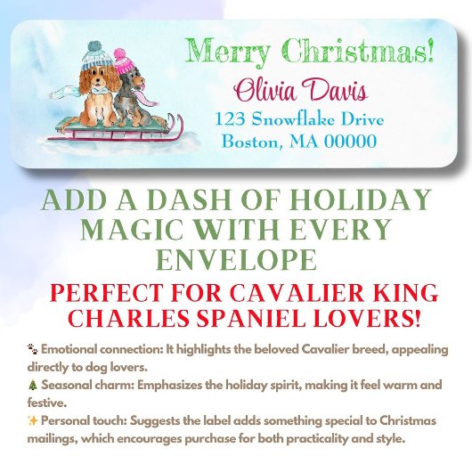 KerstWaterverf Cavalier King Charles Sled Etiket