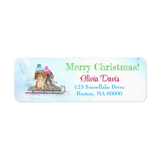 KerstWaterverf Cavalier King Charles Sled Etiket (Voorkant)
