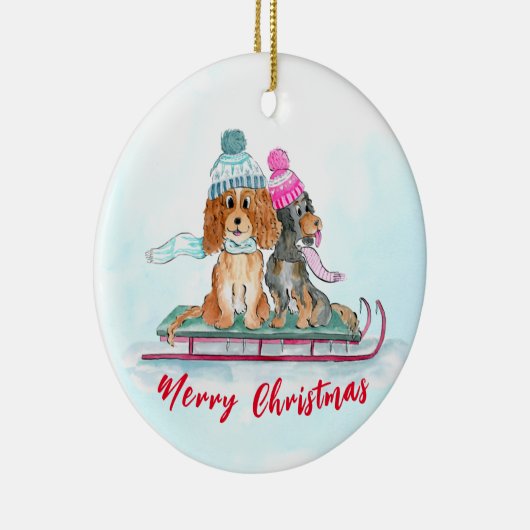 KerstWaterverf Cavalier King Charles Sled Keramisch Ornament (Rechts)