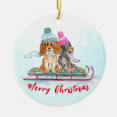 KerstWaterverf Cavalier King Charles Sled Keramisch Ornament (Voorkant)