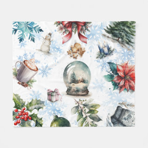 kerstWaterverf Fleece Deken