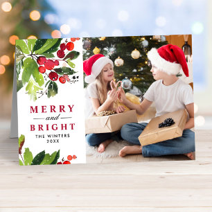 Kerstwaterverf Foto Merry and Bright Feestdagen Kaart