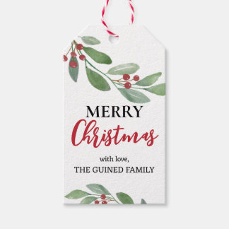 kerstWaterverf Greenery Gift Label Cadeaulabel