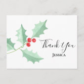 kerstWaterverf Holly Berries Dank u wel Briefkaart (Voorkant)
