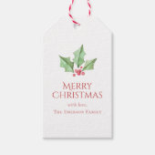 kerstWaterverf Holly Berries Holiday Gift T Cadeaulabel (Voorkant)