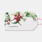 kerstWaterverf Holly Berries Scrip Cadeaulabel (Voorkant (Horizontaal))