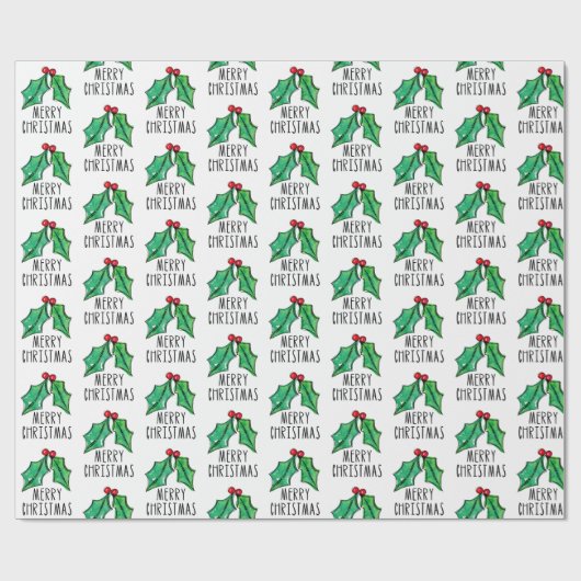 kerstWaterverf Holly Cadeaupapier (Vlak)