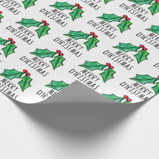 kerstWaterverf Holly Cadeaupapier (Hoek)