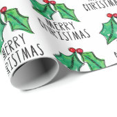 kerstWaterverf Holly Cadeaupapier (Rol Hoek)