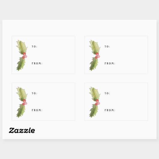 kerstWaterverf Holly en Berries Gift Label (Vel)