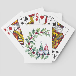 Kerstwaterverf Kabouters Zittend Op Hulsttak Pokerkaarten