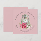 Kerstwaterverf Lantaarn Rode Poinsettia Feestdagenkaart (Voorkant / Achterkant)