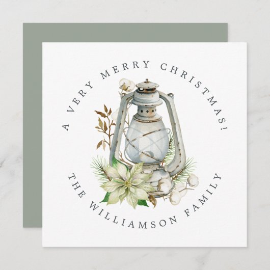 KerstWaterverf Lantern White Poinsetta Feestdagenkaart (Voorkant / Achterkant)