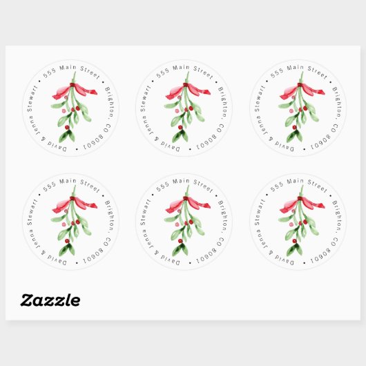 kerstWaterverf Mistletoe-adreslabel Ronde Sticker (Vel)