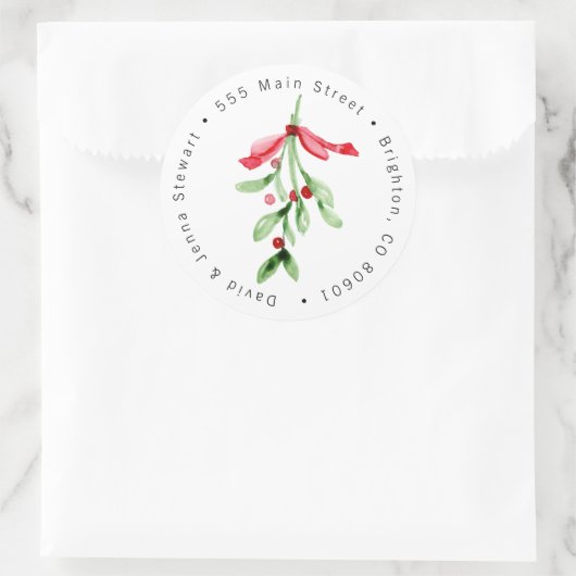 kerstWaterverf Mistletoe-adreslabel Ronde Sticker (Tas)