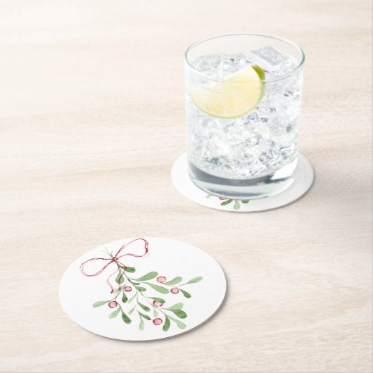 kerstWaterverf Mistletoe Ronde Kartonnen Onderzetter (Insitu)