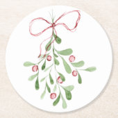 kerstWaterverf Mistletoe Ronde Kartonnen Onderzetter (Voorkant)