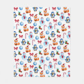 kerstWaterverf Penguin Snowman Fox Pattern Fleece Deken (Voorkant)