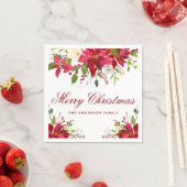KerstWaterverf Poinsettia Floral Red Names Servet (Insitu)