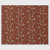 kerstWaterverf Red Green Holly Berry Leaves Cadeaupapier (Vlak)
