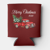 KerstWaterverf Red Truck Burgundy Blikjeskoeler (Voorkant)