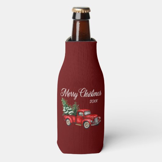 KerstWaterverf  Red Truck Burgundy Flesjeskoeler (Fles Voorkant)