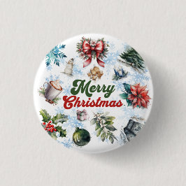 kerstWaterverf Ronde Button 3,2 Cm