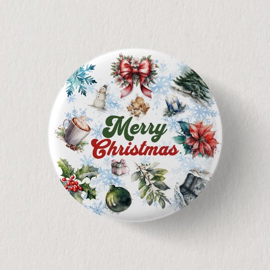 kerstWaterverf Ronde Button 3,2 Cm (Voorkant)