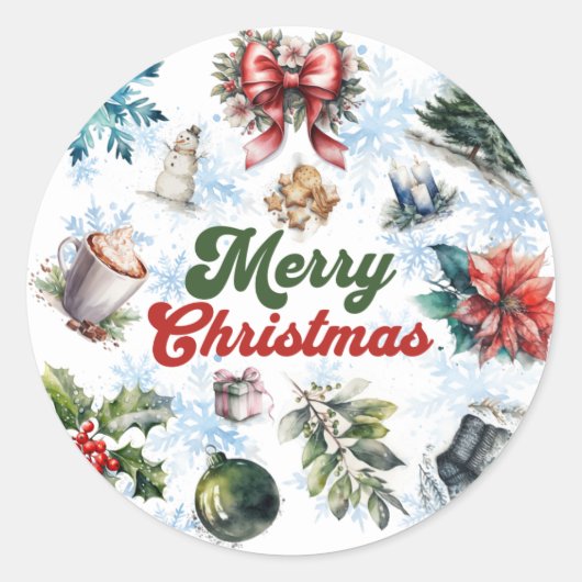 kerstWaterverf Ronde Sticker (Voorkant)