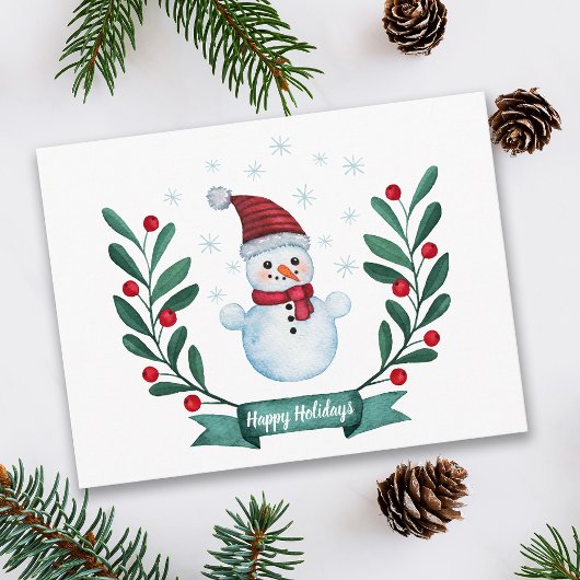 kerstWaterverf Snowman op maat Briefkaart