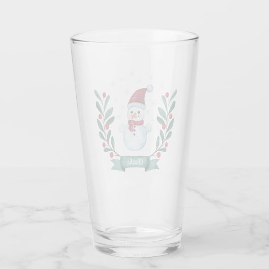 kerstWaterverf Snowman op maat Glas (Achterkant)