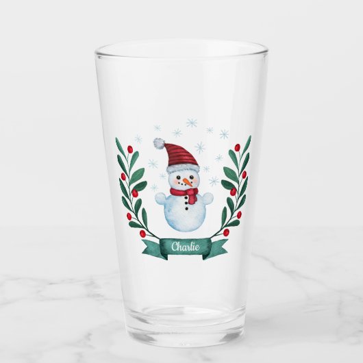 kerstWaterverf Snowman op maat Glas (Voorkant)