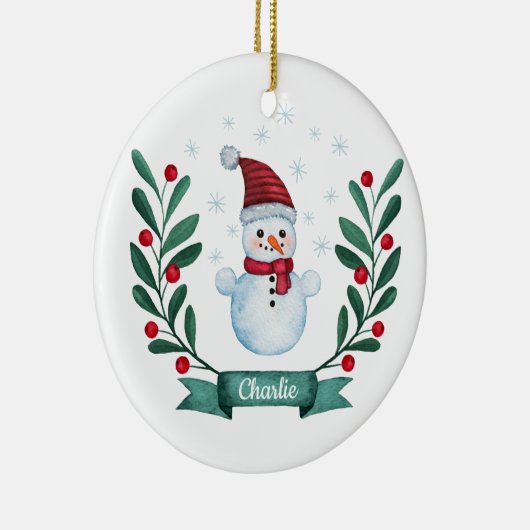 kerstWaterverf Snowman op maat Keramisch Ornament (Rechts)