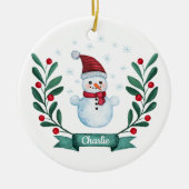 kerstWaterverf Snowman op maat Keramisch Ornament (Voorkant)