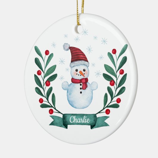 kerstWaterverf Snowman op maat Keramisch Ornament (Links)