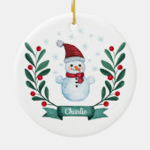 kerstWaterverf Snowman op maat Keramisch Ornament (Achterkant)