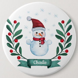 kerstWaterverf Snowman op maat Ronde Button 6,0 Cm