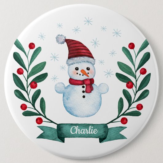 kerstWaterverf Snowman op maat Ronde Button 6,0 Cm (Voorkant)