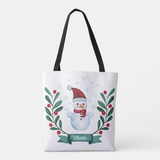 kerstWaterverf Snowman op maat Tote Bag (Achterkant)