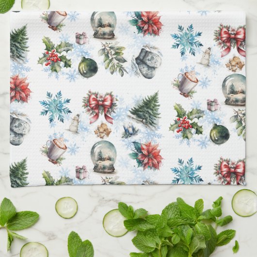 kerstWaterverf Theedoek (Gevouwen)