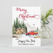 KerstWaterverf Winter Bossen op vrachtwagen Feestdagenkaart (Staand voorkant)