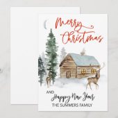 KerstWaterverf Winter Woodland Cabin Feestdagenkaart (Voorkant / Achterkant)