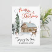 KerstWaterverf Winter Woodland Cabin Feestdagenkaart (Staand voorkant)