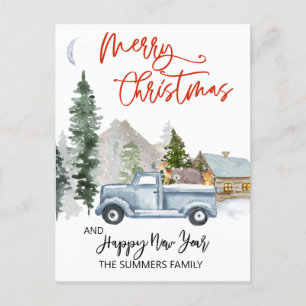 KerstWaterverf Winterbos Vintage Feestdagenkaart