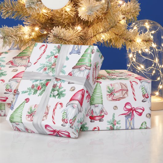 Kerstwaterverfgnomes, kerstbomen cadeaupapier (Feestdagen)