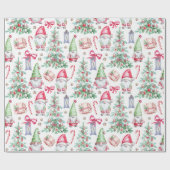 Kerstwaterverfgnomes, kerstbomen cadeaupapier (Vlak)