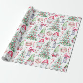 Kerstwaterverfgnomes, kerstbomen cadeaupapier (Uitgerold)