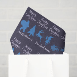 Kerstweefpapier - Blauwe Silhouet Ontwerp Tissuepapier